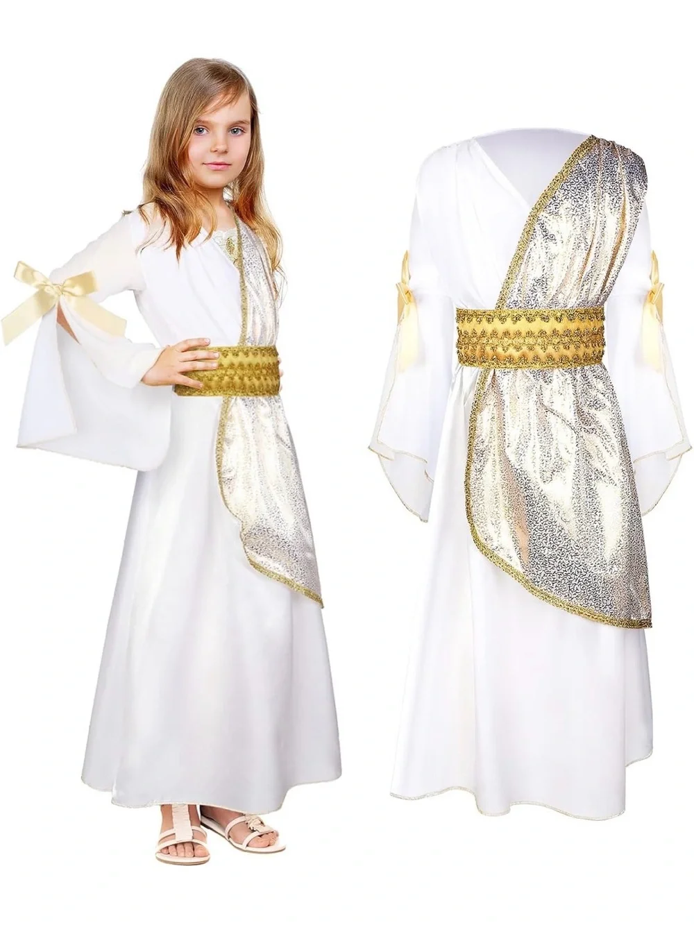 White and Gold Girls' Angel/Princess Costume Dress , tagged as xxl